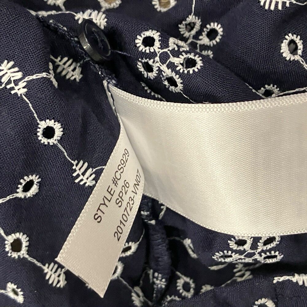 J Crew Mini Eyelet Shirt Dress Womens 10 Navy Blue Sleeveless Button Front Godet - Picture 10 of 13